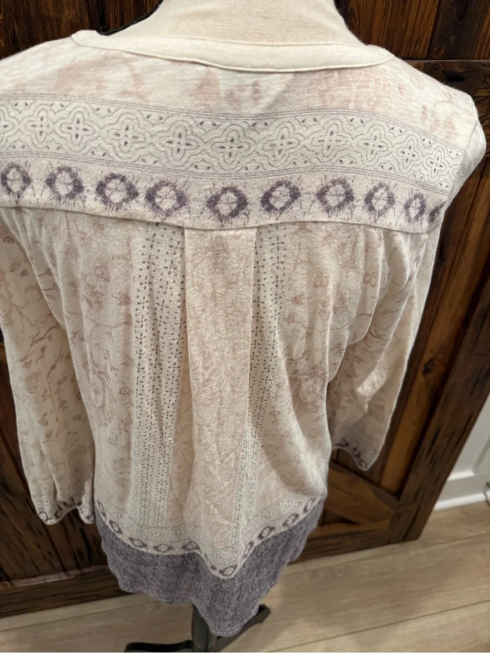 Lucky Brand Cream and Light Purple Long-Sleeve Henley Tunic